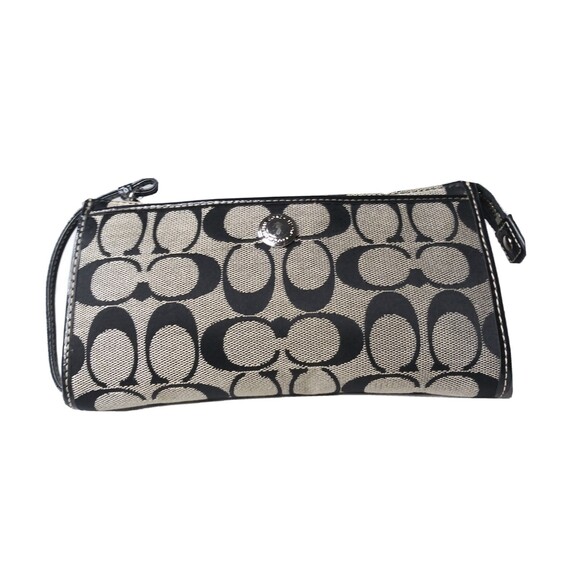 Coach Corner Zip Wallet Signature C Jacquard Clutch Purse Leather Trim - Picture 3 of 6